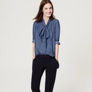 NWT LOFT Chambray Bow Softened Shirt